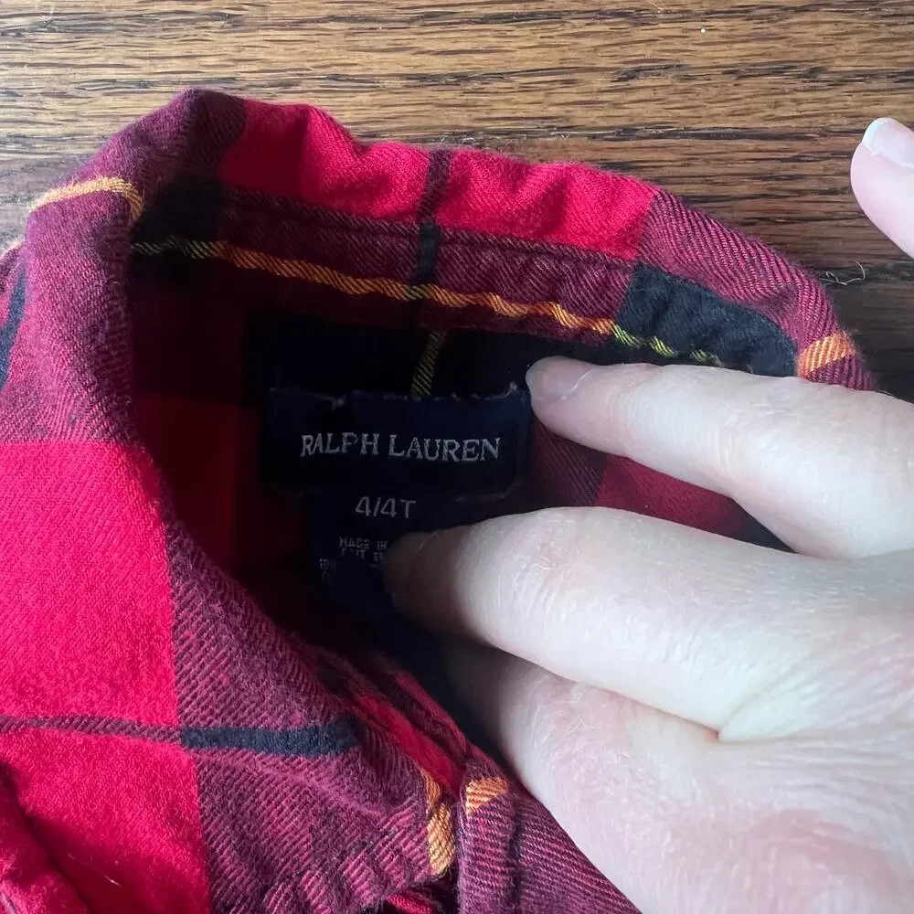 Ralph Lauren Girl's Ruffle Buffalo Plaid Button Down Collared Dress - 4